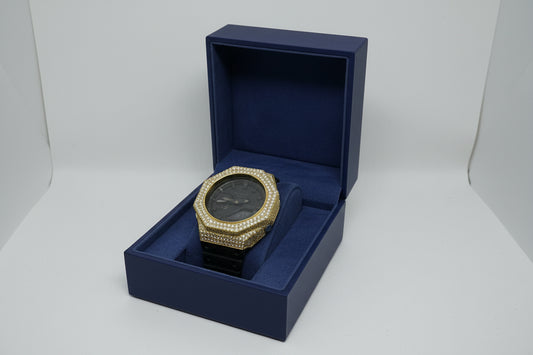 Black G-Shock GA2100 with 14K Gold-Plated Moissanite Bezel